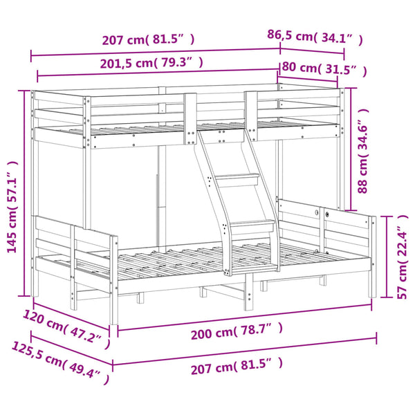 vidaXL Bunk Bed 80x200/120x200 cm Solid Pine Wood