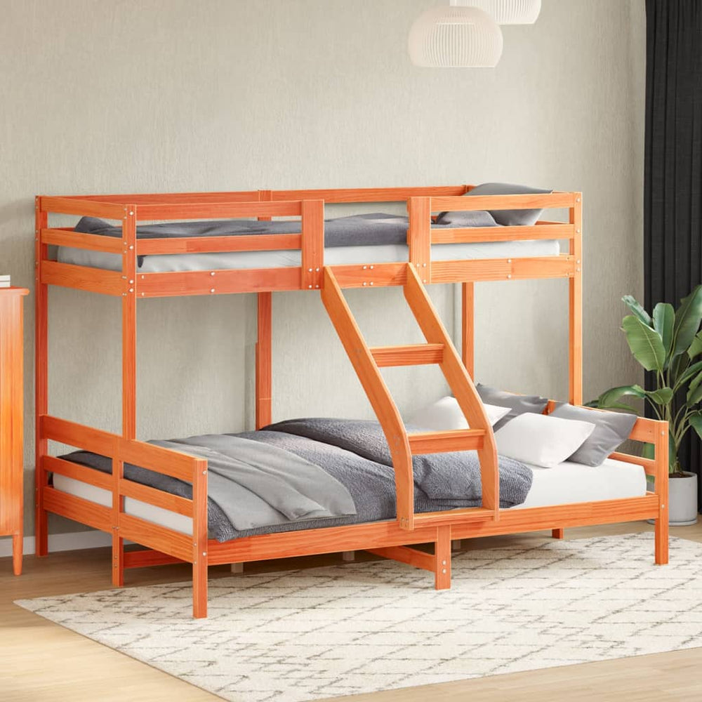vidaXL Bunk Bed 80x200/140x200 cm Waxed Brown Solid Pine Wood