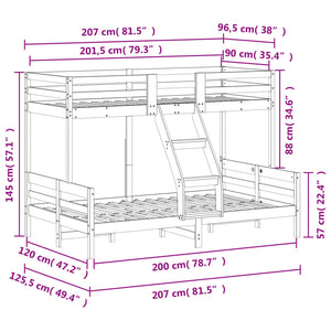 vidaXL Bunk Bed 90x200/120x200 cm Solid Pine Wood