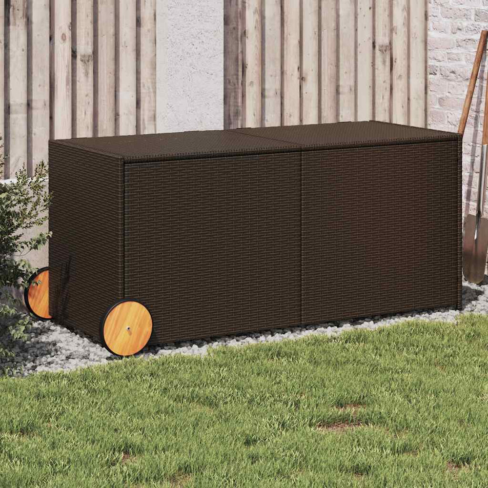 vidaXL Rattan Garden Storage Box with Wheels Brown 283L