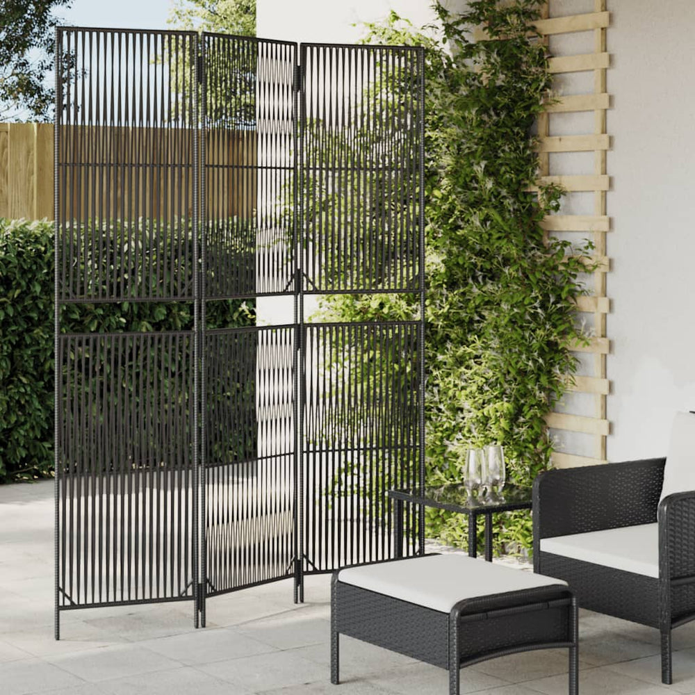 vidaXL 3-Panel Room Divider Black Poly Rattan