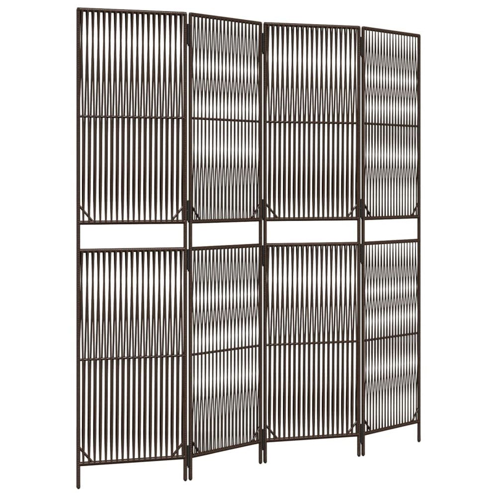 vidaXL 4-Panel Room Divider Brown Poly Rattan