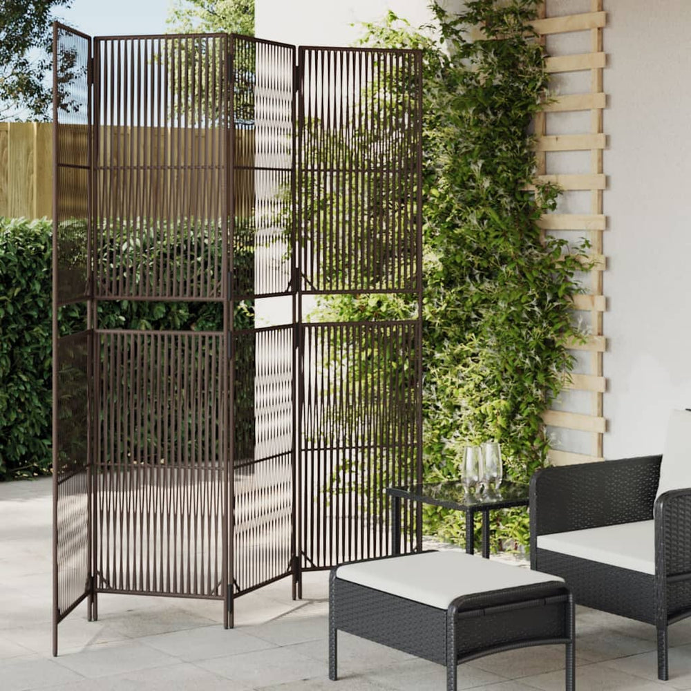 vidaXL 4-Panel Room Divider Brown Poly Rattan