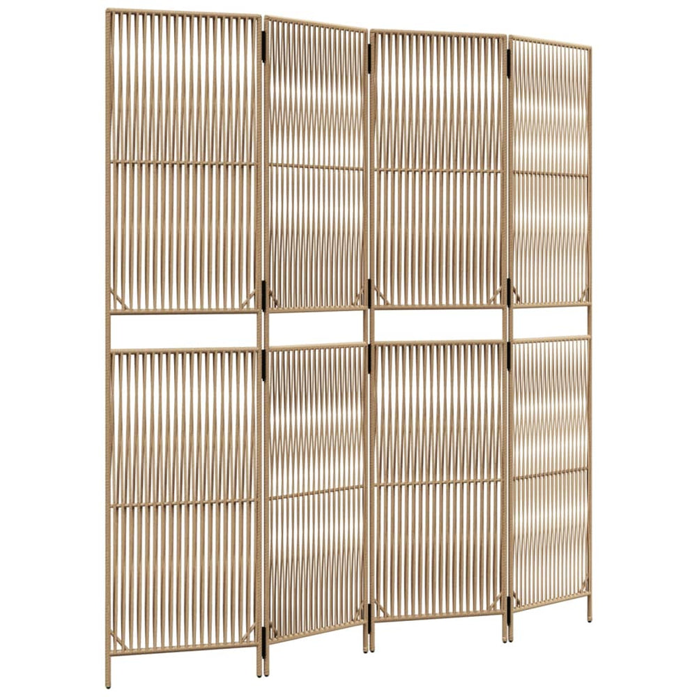 vidaXL 4-Panel Room Divider Beige Poly Rattan