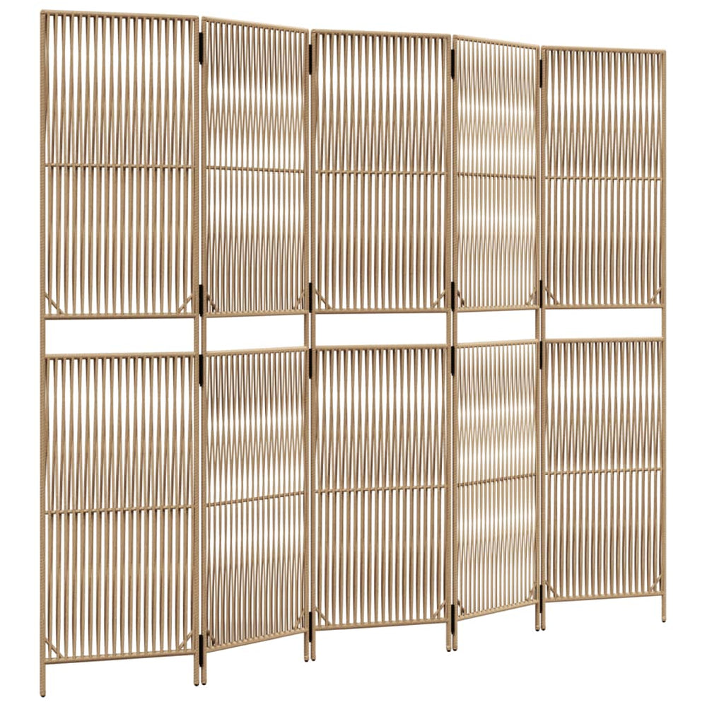 vidaXL 5-Panel Room Divider Beige Poly Rattan
