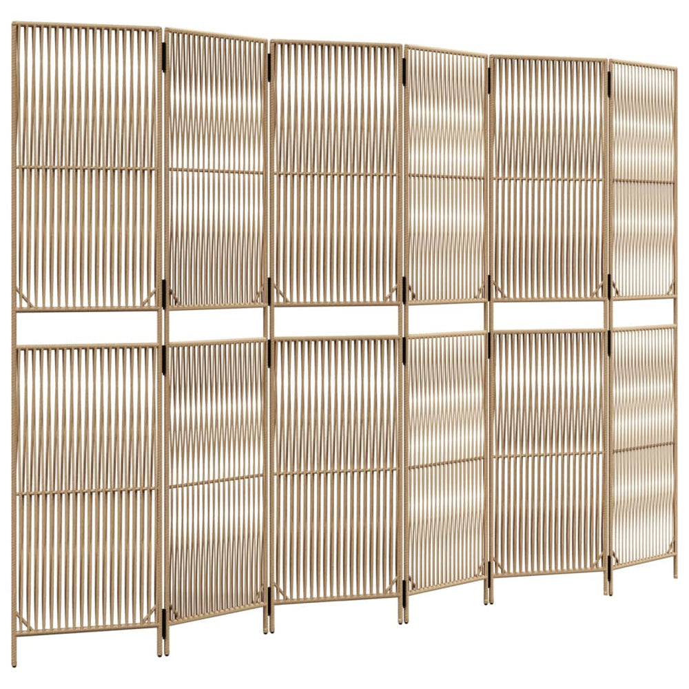 vidaXL 6-Panel Room Divider Beige Poly Rattan
