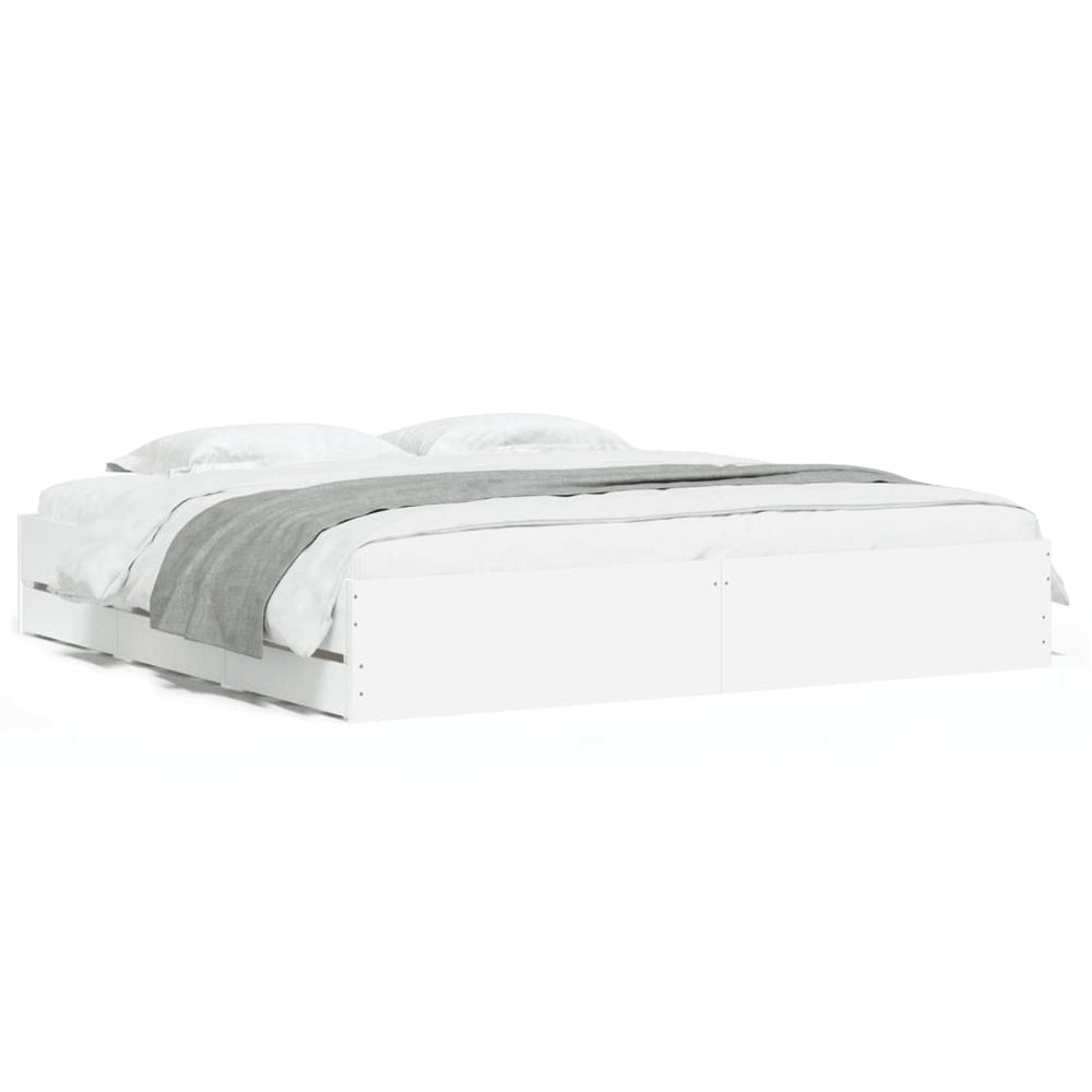vidaXL Bed Frame with Drawers White 200x200 cm Engineered Wood