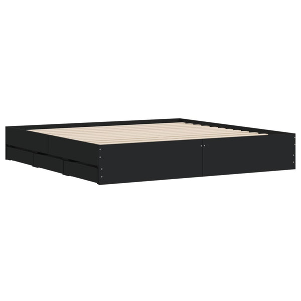 vidaXL Bed Frame with Drawers Black 200x200 cm Engineered Wood