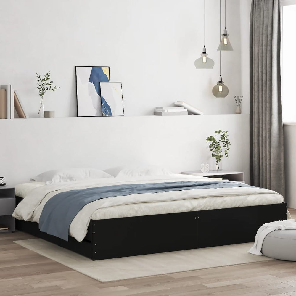 vidaXL Bed Frame with Drawers Black 200x200 cm Engineered Wood