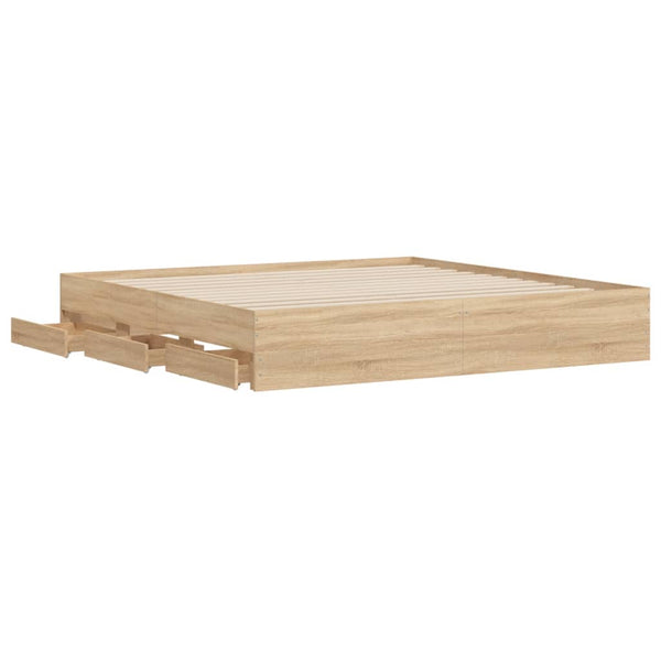 vidaXL Bed Frame with Drawers Sonoma Oak 200x200cm Engineered Wood
