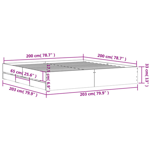 vidaXL Bed Frame with Drawers Concrete Grey 200x200 cm Engineered Wood
