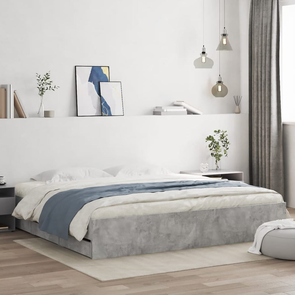 vidaXL Bed Frame with Drawers Concrete Grey 200x200 cm Engineered Wood