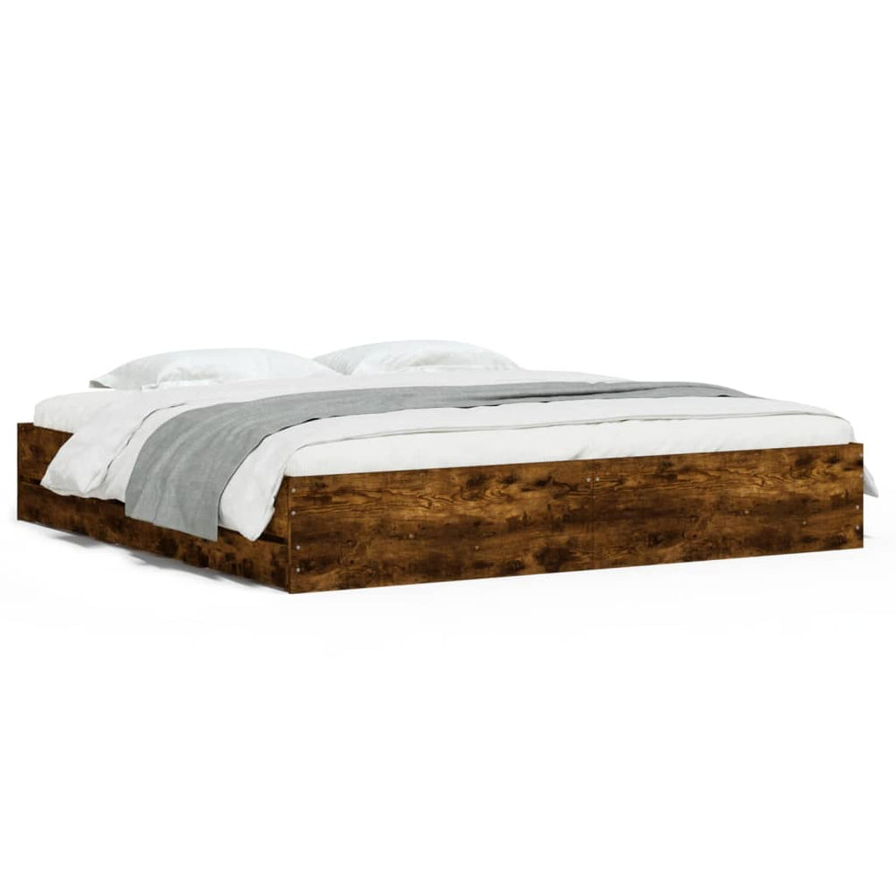 vidaXL Bed Frame with Drawers Smoked Oak 200x200cm Engineered Wood