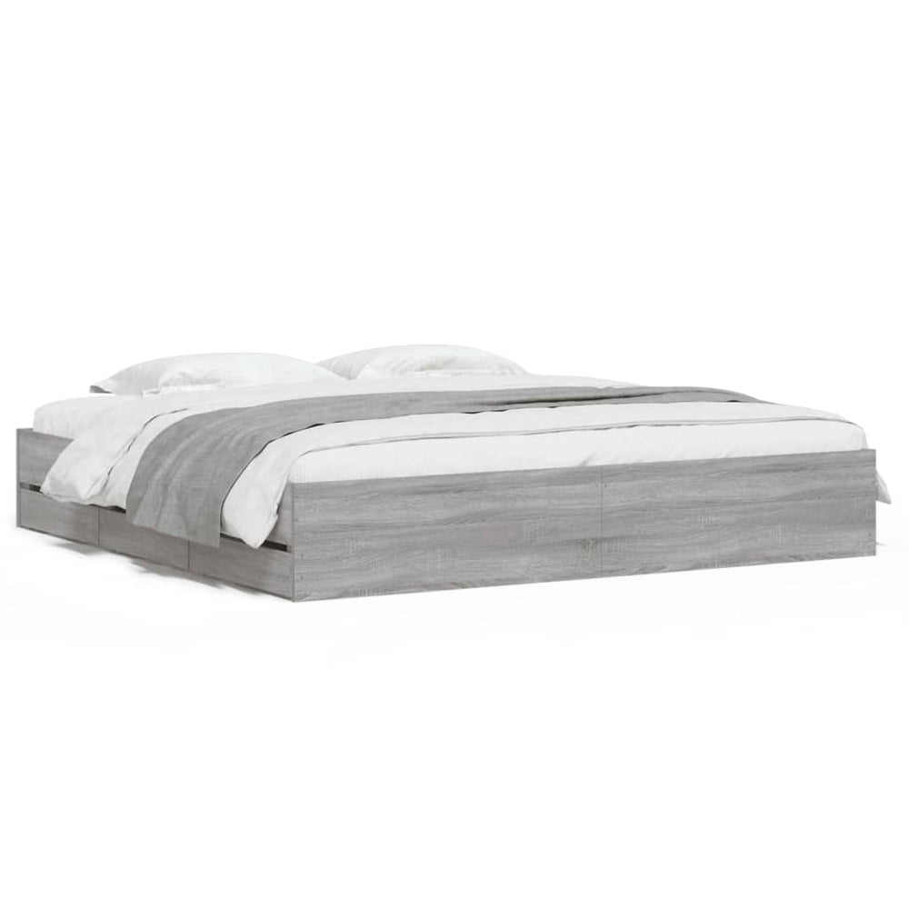 vidaXL Bed Frame with Drawers Grey Sonoma 200x200cm Engineered Wood
