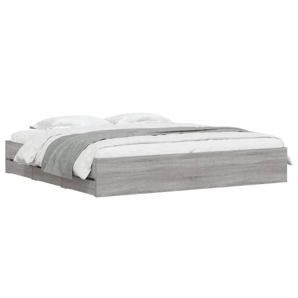 vidaXL Bed Frame with Drawers Grey Sonoma 200x200cm Engineered Wood