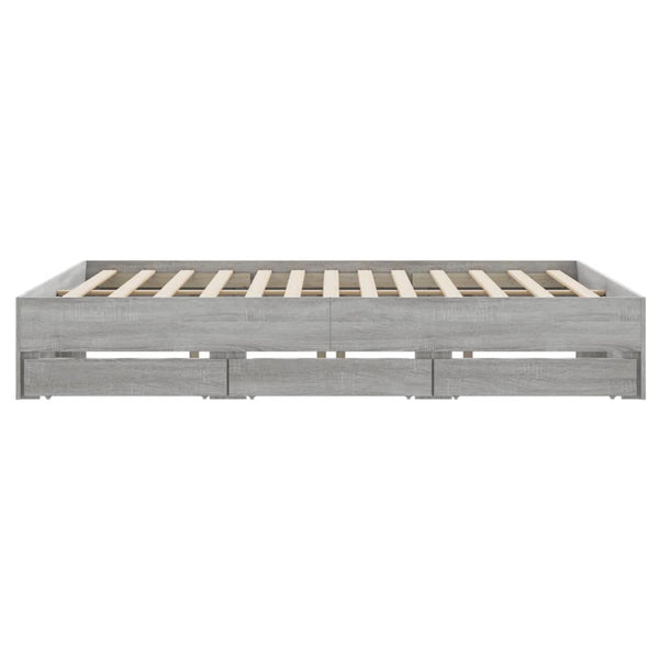 vidaXL Bed Frame with Drawers Grey Sonoma 200x200cm Engineered Wood