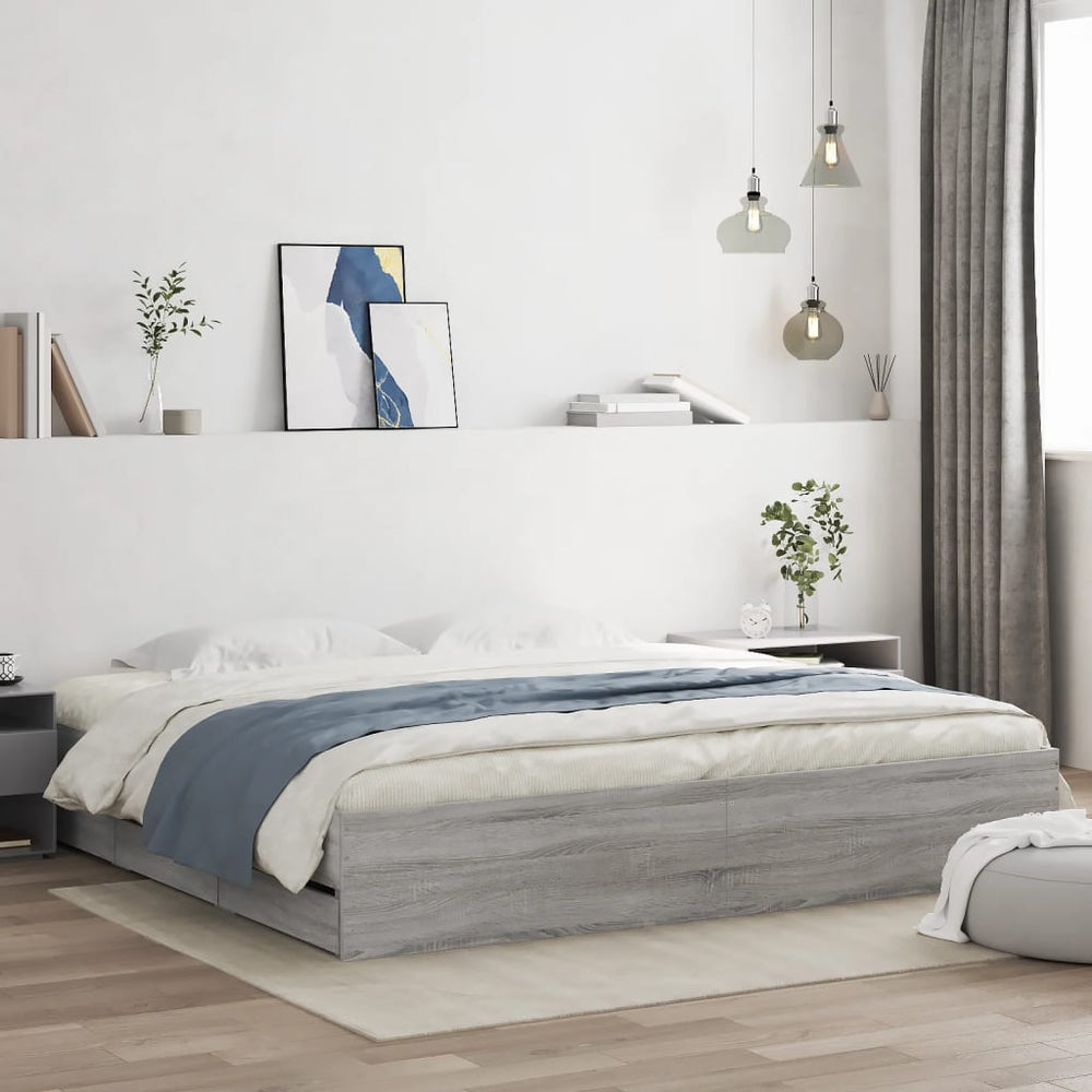 vidaXL Bed Frame with Drawers Grey Sonoma 200x200cm Engineered Wood