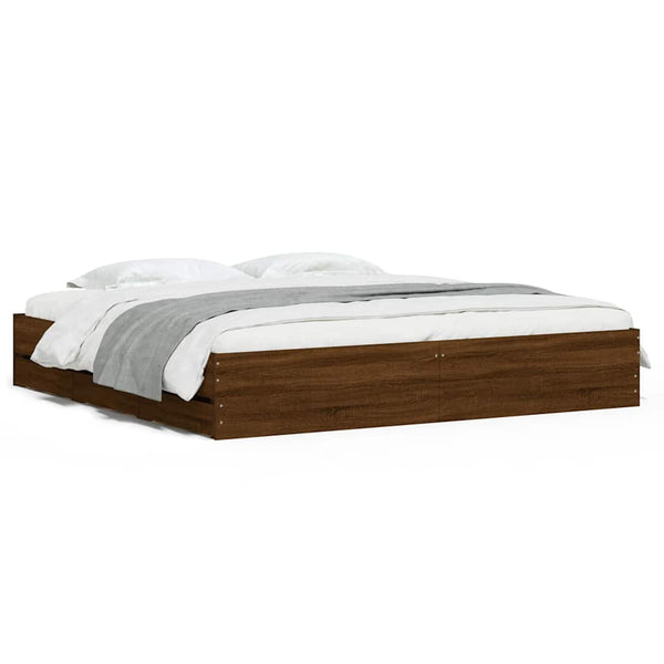 vidaXL Bed Frame with Drawers Brown Oak-look 200x200 cm