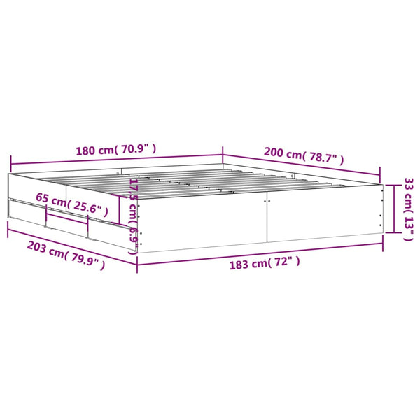 vidaXL Bed Frame with Drawers Black 180x200 cm Engineered Wood