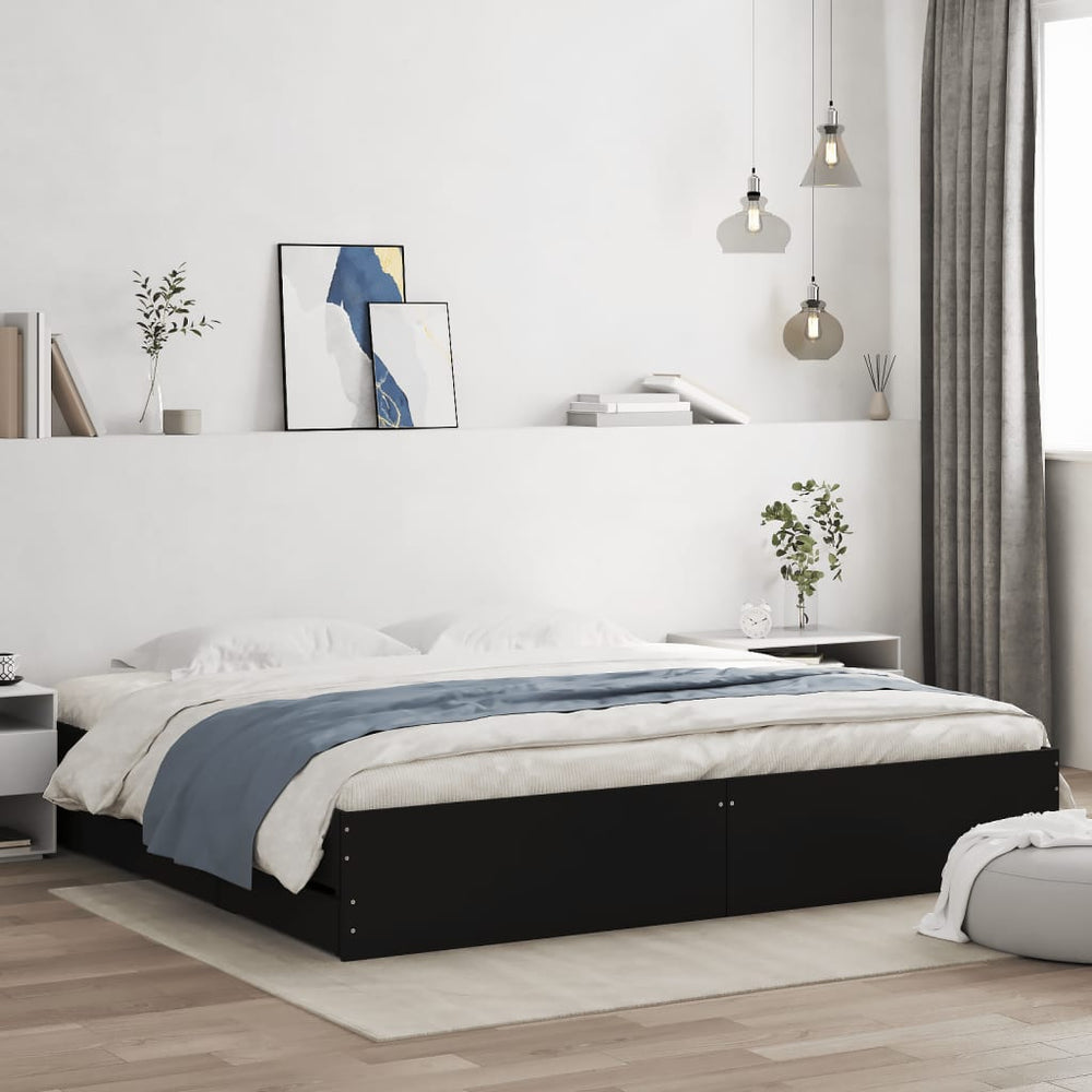 vidaXL Bed Frame with Drawers Black 180x200 cm Engineered Wood