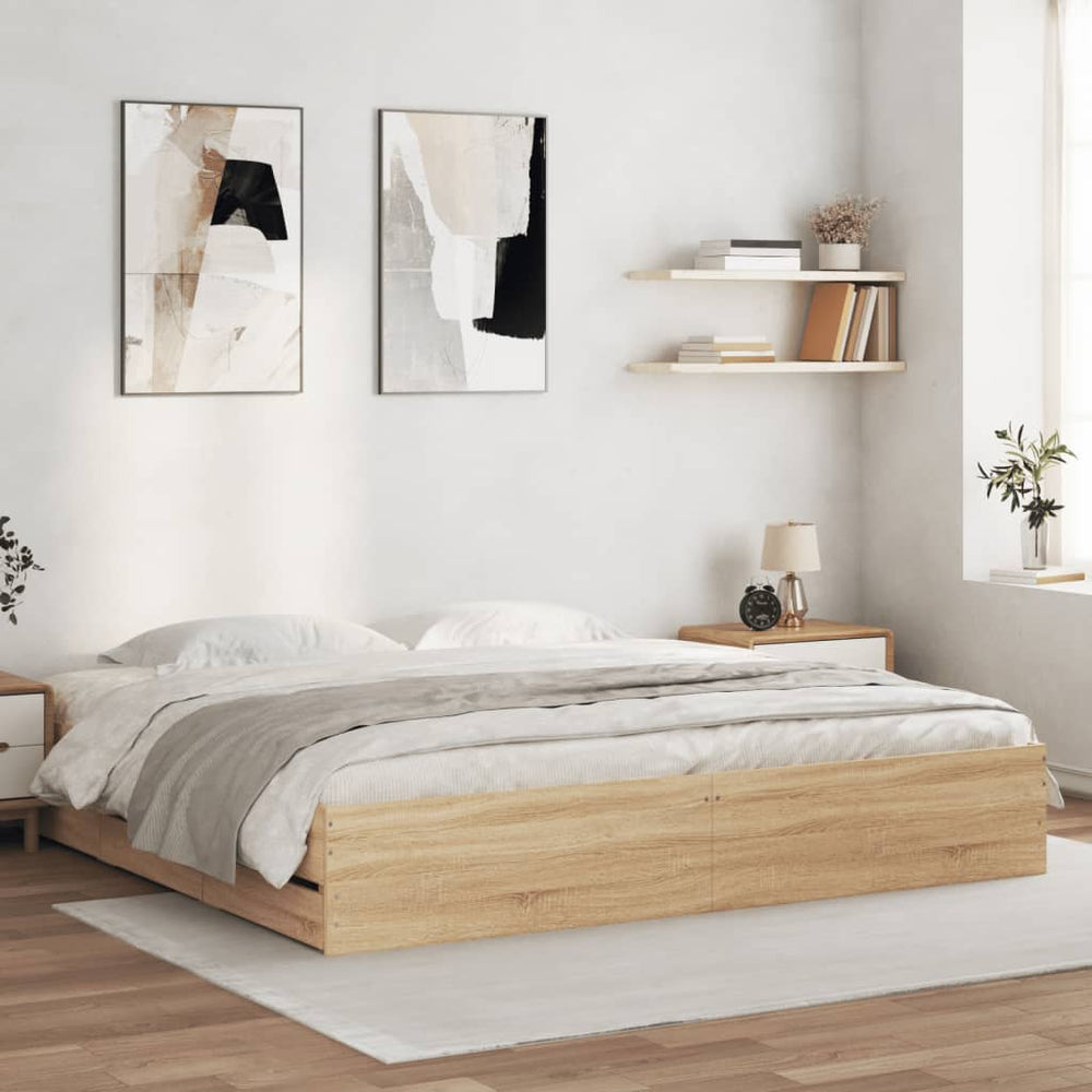 vidaXL Bed Frame with Drawers Sonoma Oak 180x200cm Engineered Wood