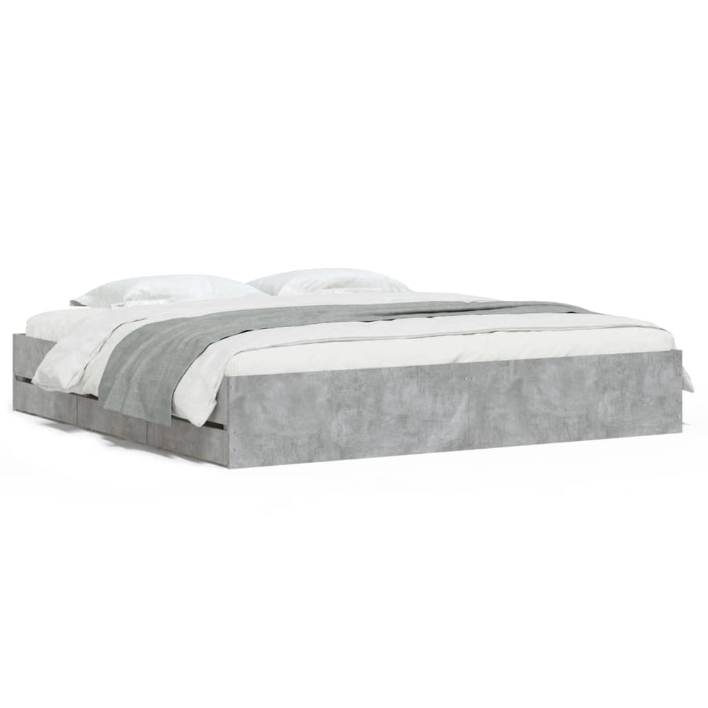 vidaXL Bed Frame with Drawers Concrete Gray 180x200 cm Engineered Wood