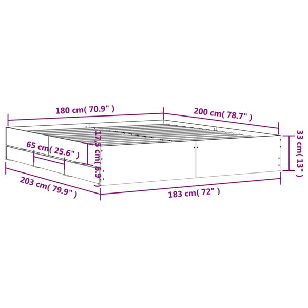 vidaXL Bed Frame with Drawers Smoked Oak 180x200cm Engineered Wood