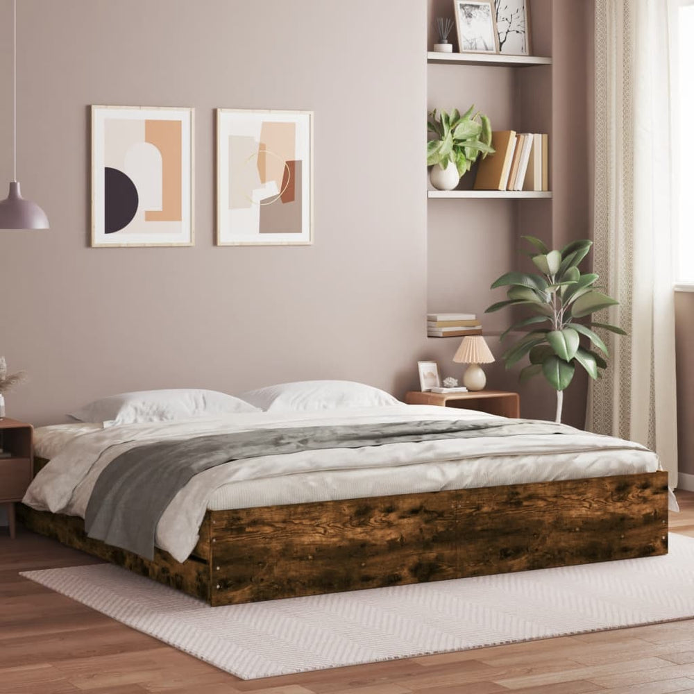 vidaXL Bed Frame with Drawers Smoked Oak 180x200cm Engineered Wood