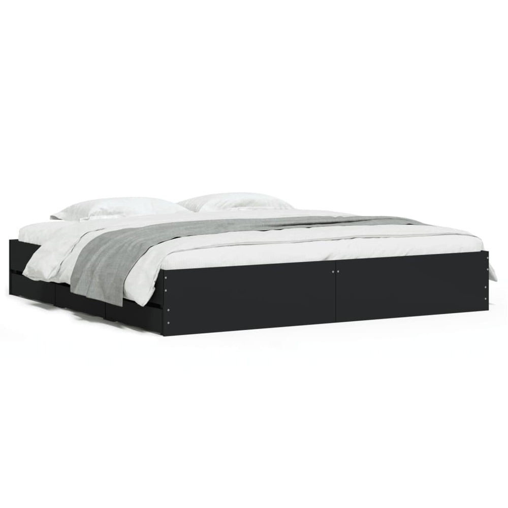 vidaXL Bed Frame with Drawers Black 160x200 cm Engineered Wood