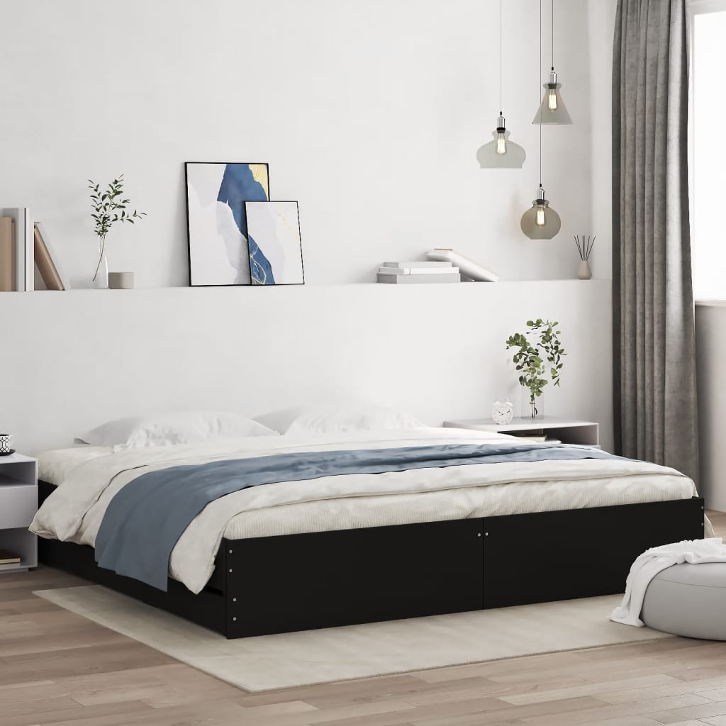 vidaXL Bed Frame with Drawers Black 160x200 cm Engineered Wood