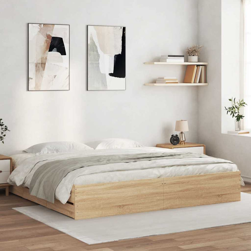 vidaXL Bed Frame with Drawers Sonoma Oak 160x200cm Engineered Wood