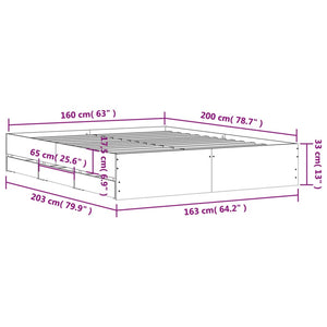 vidaXL Bed Frame with Drawers Concrete Grey 160x200 cm Engineered Wood