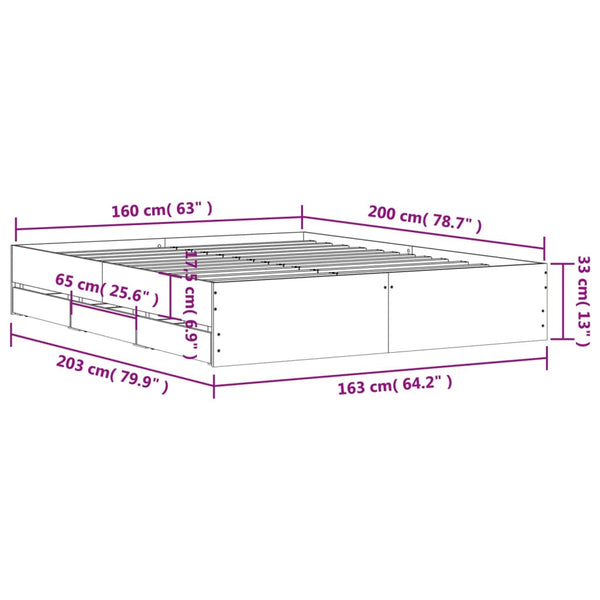 vidaXL Bed Frame with Drawers Concrete Grey 160x200 cm Engineered Wood