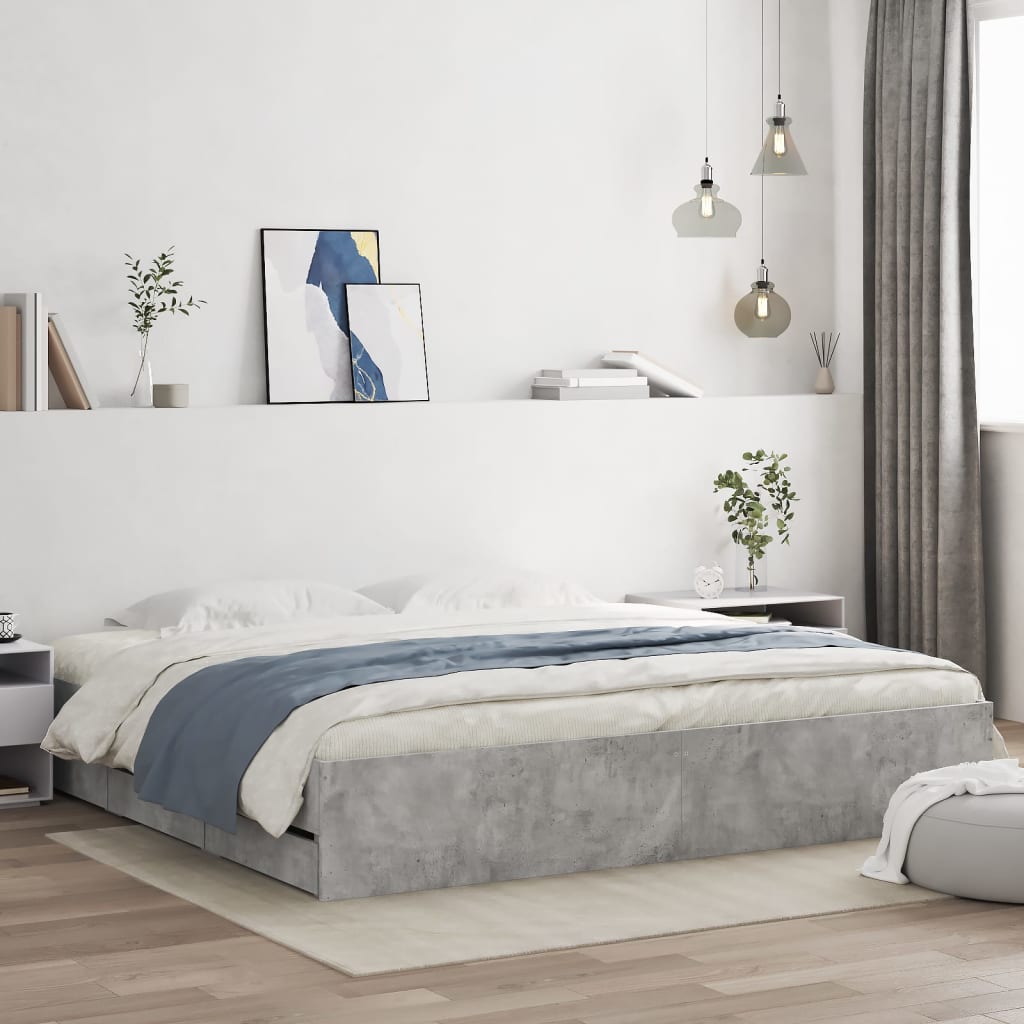 vidaXL Bed Frame with Drawers Concrete Grey 160x200 cm Engineered Wood