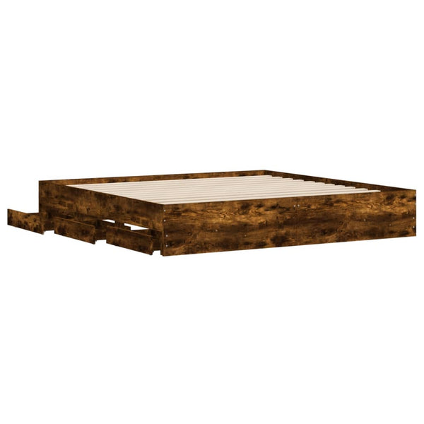 vidaXL Bed Frame with Drawers Smoked Oak 160x200cm Engineered Wood