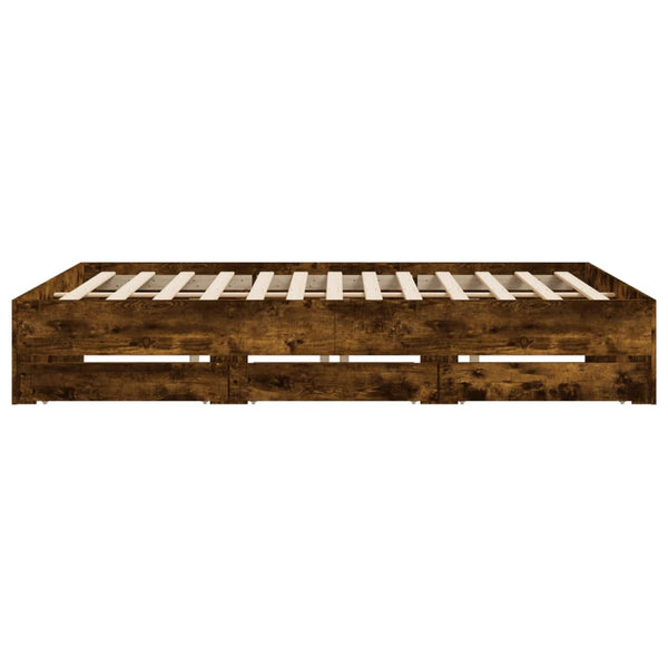 vidaXL Bed Frame with Drawers Smoked Oak 160x200cm Engineered Wood
