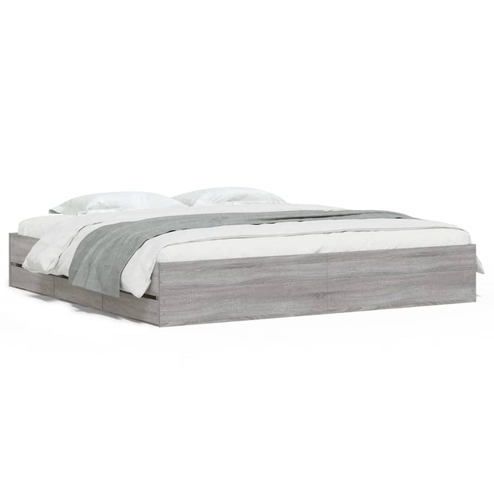 vidaXL Bed Frame with Drawers Grey Sonoma 160x200 cm Engineered Wood