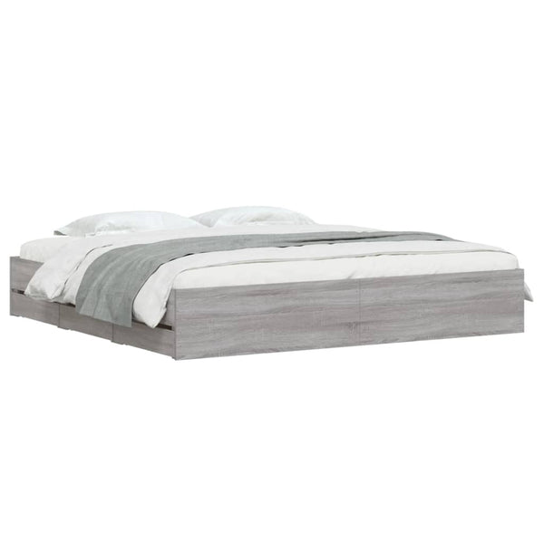 vidaXL Bed Frame with Drawers Grey Sonoma 160x200 cm Engineered Wood