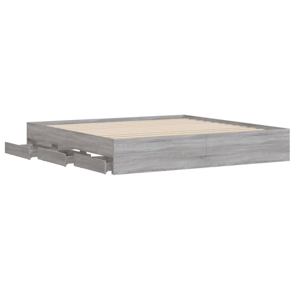 vidaXL Bed Frame with Drawers Grey Sonoma 160x200 cm Engineered Wood