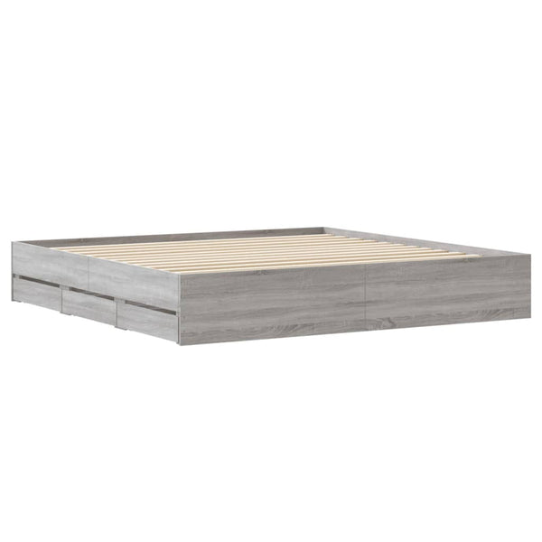 vidaXL Bed Frame with Drawers Grey Sonoma 160x200 cm Engineered Wood