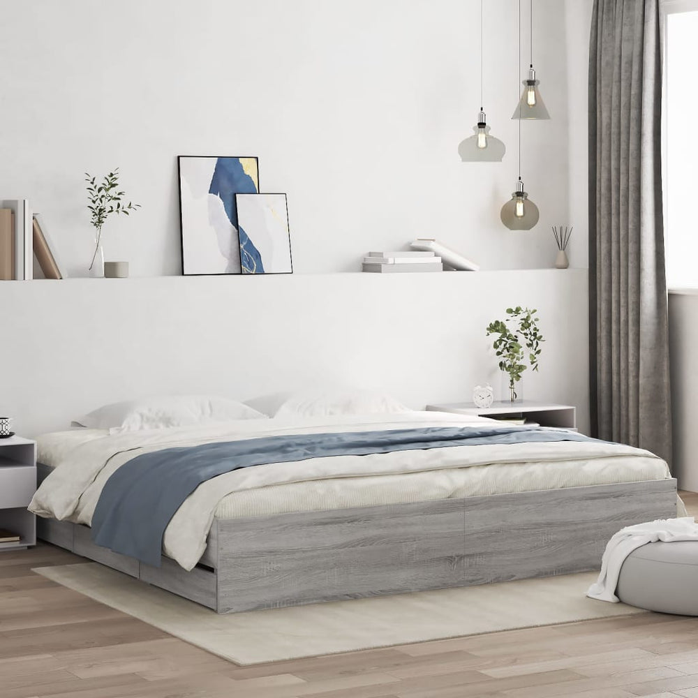 vidaXL Bed Frame with Drawers Grey Sonoma 160x200 cm Engineered Wood