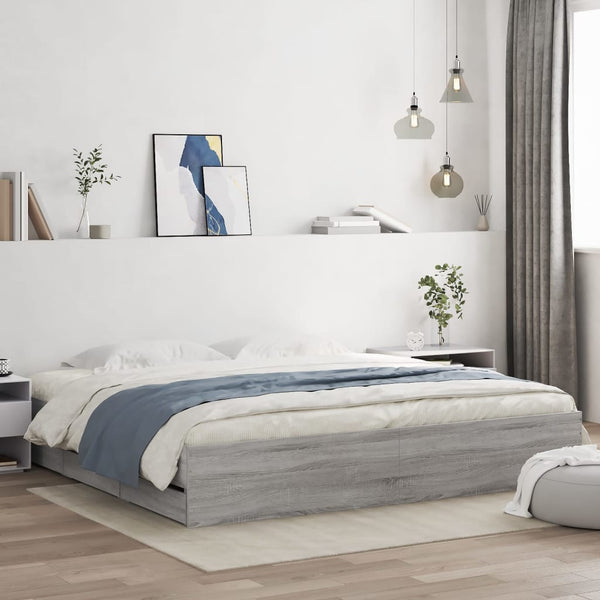 vidaXL Bed Frame with Drawers Grey Sonoma 160x200 cm Engineered Wood