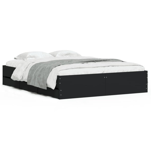 vidaXL Bed Frame with Drawers Black 150x200 cm Engineered Wood