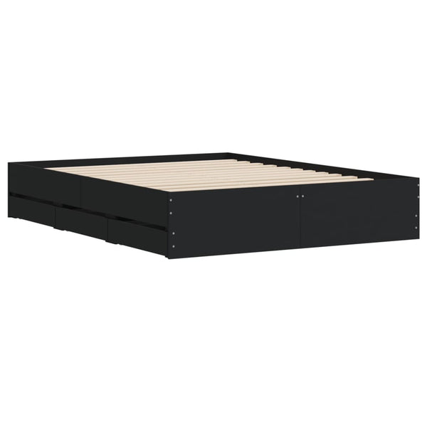 vidaXL Bed Frame with Drawers Black 150x200 cm Engineered Wood