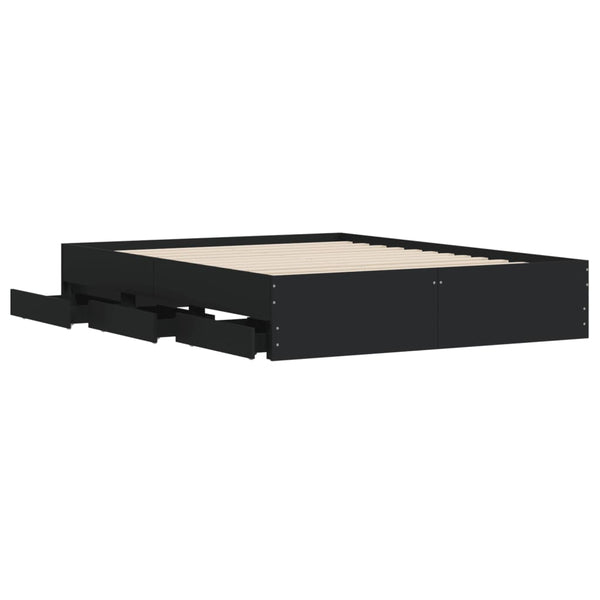 vidaXL Bed Frame with Drawers Black 150x200 cm Engineered Wood