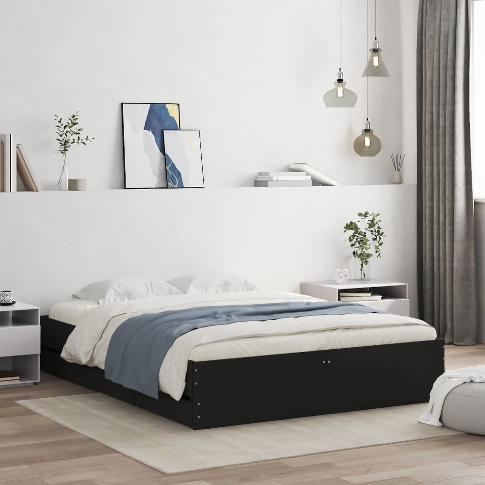 vidaXL Bed Frame with Drawers Black 150x200 cm Engineered Wood