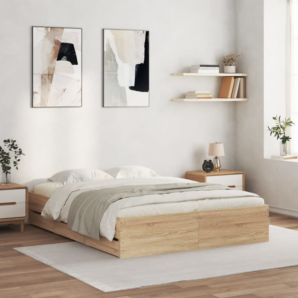 vidaXL Bed Frame with Drawers Sonoma Oak 150x200 cm Engineered Wood