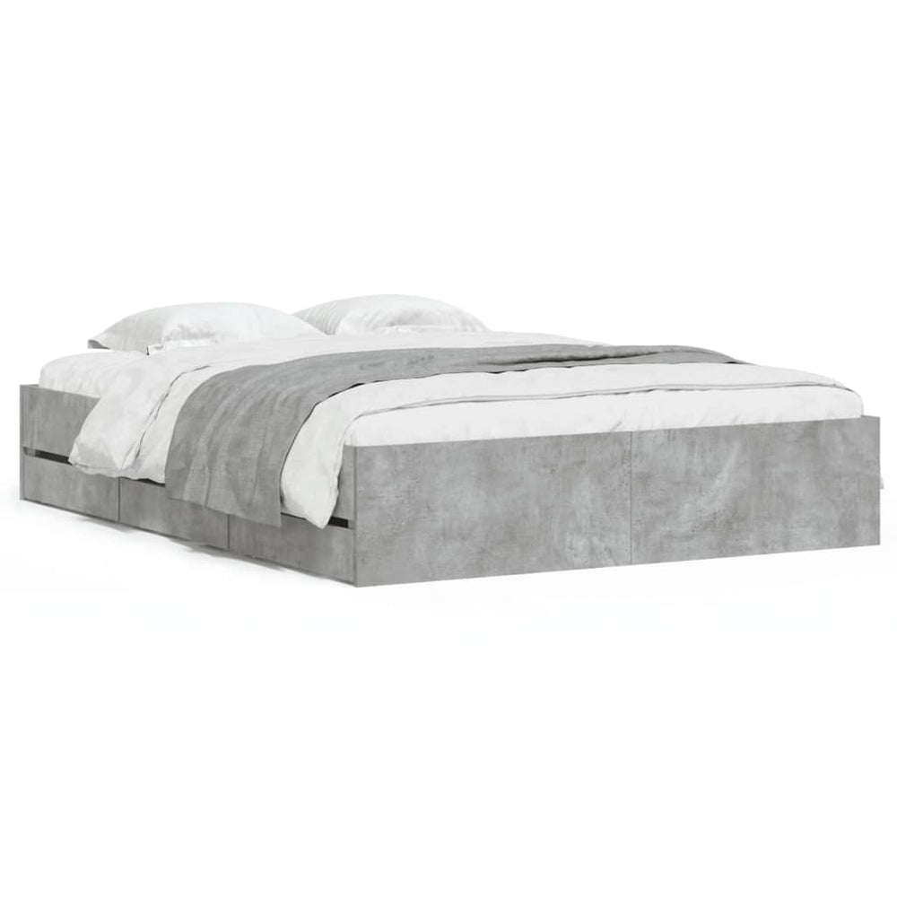 vidaXL Bed Frame with Drawers Concrete Gray 150x200 cm Engineered Wood