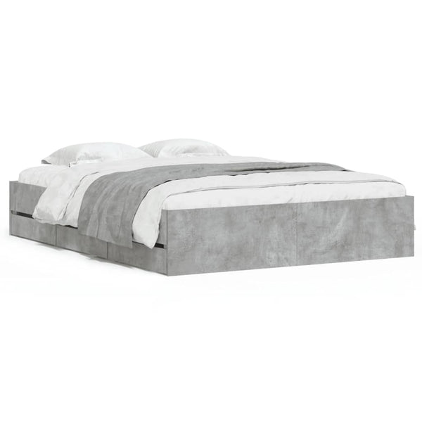 vidaXL Bed Frame with Drawers Concrete Gray 150x200 cm Engineered Wood