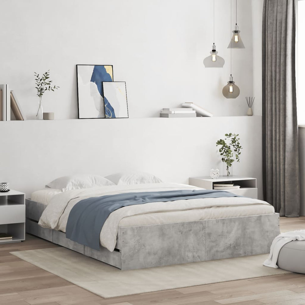 vidaXL Bed Frame with Drawers Concrete Gray 150x200 cm Engineered Wood
